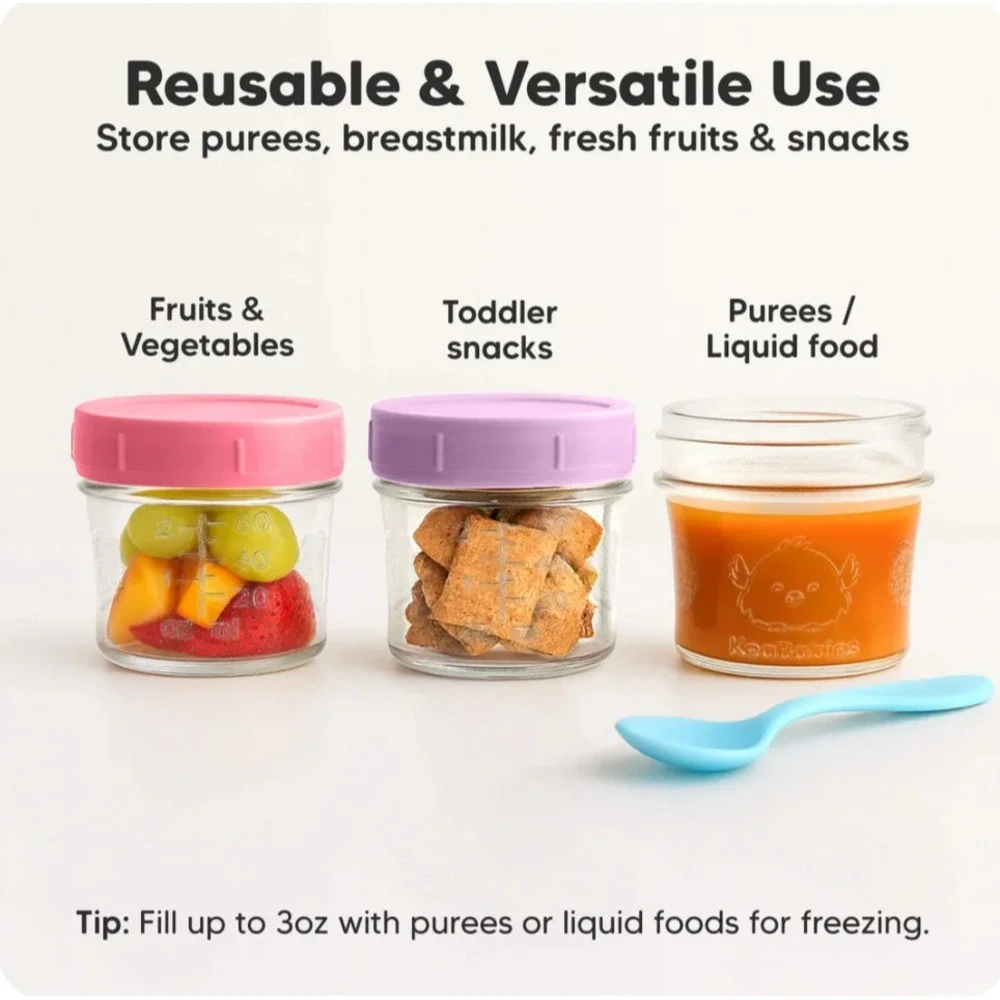 KeaBabies Glass Jars & Momcozy Reusable Food Pouches Lot Baby Prep Storage 7oz